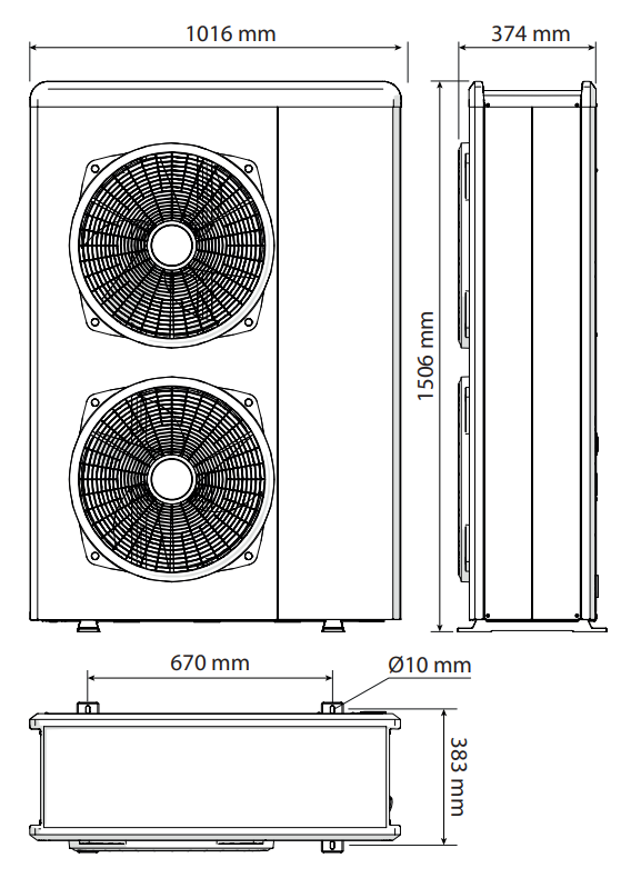 Medidas y peso de la unidad interna y externa de la bomba de calor NIMBUS COMPACT M NET R32